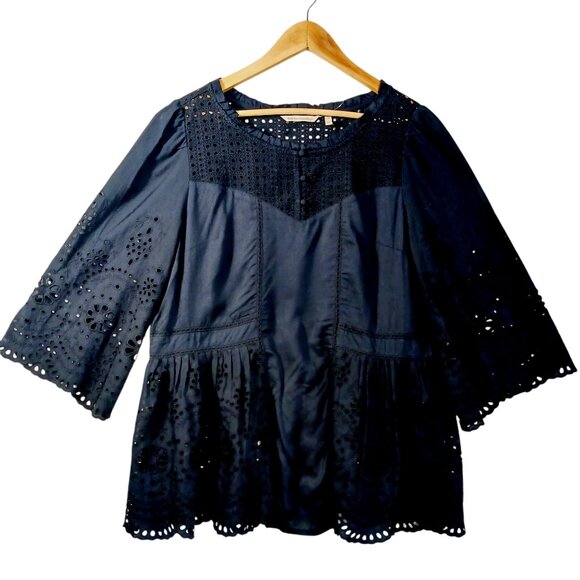 Soft Surroundings NWT, S, Alejandra Black Eyelet Top, Boho Chic, Goth, Cottage - Picture 1 of 16